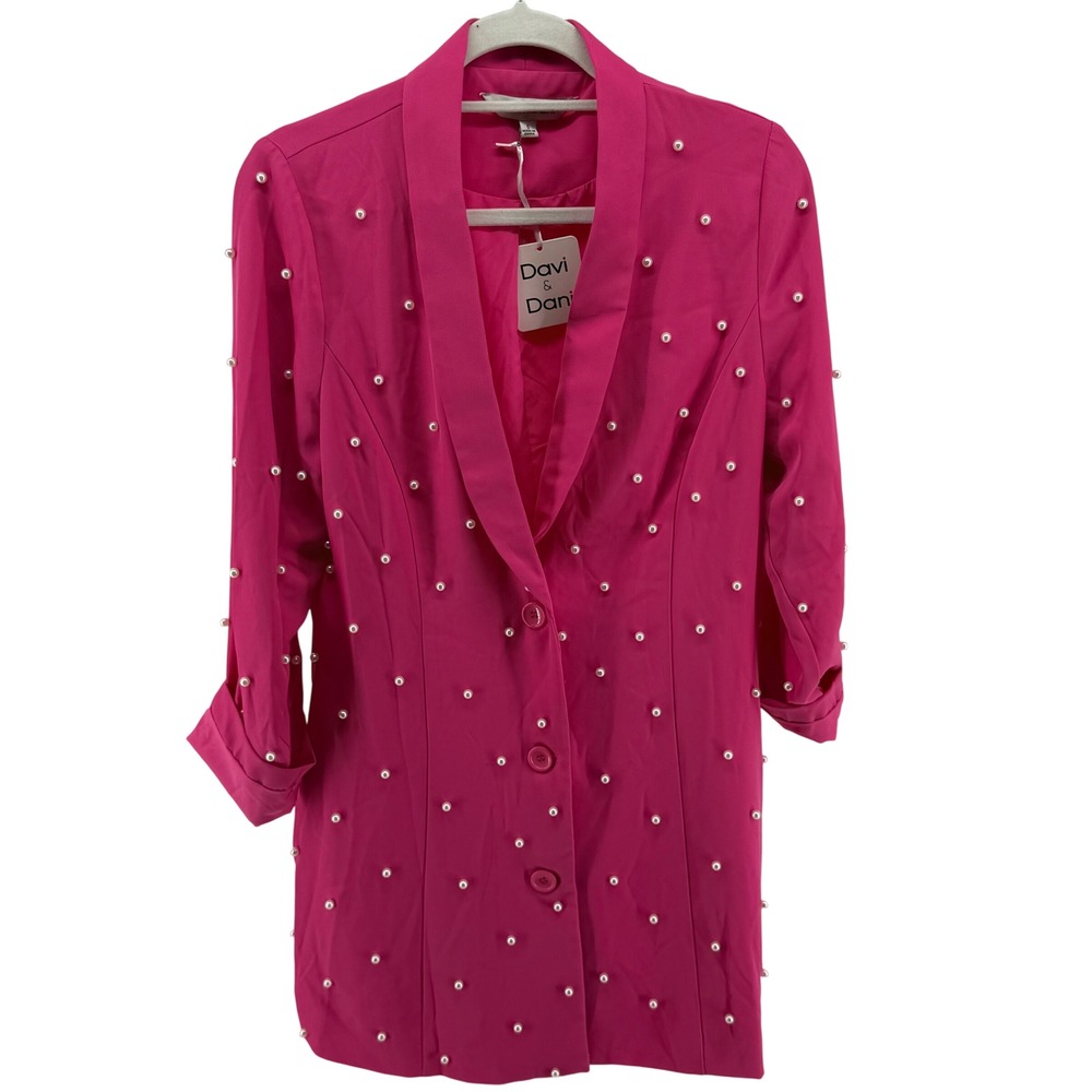 Davi‎ & Dani Pink Pearl Embellished Blazer Jacket Party Cocktail
